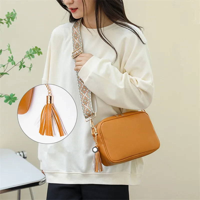 Orange Leather Crossbody Bag For Female Portable Casual Hobos Chest