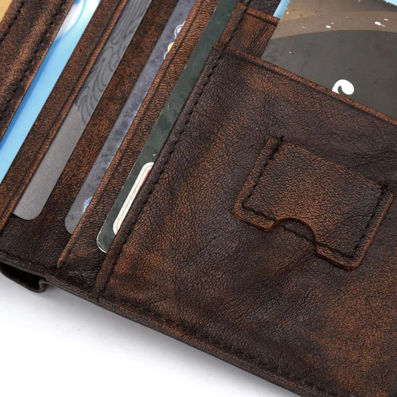 Vintage Men's Wallet with Plant Tanned Leather Anti-Theft RFID-Blocking Cowhide