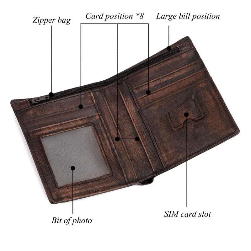 Vintage Men's Wallet with Plant Tanned Leather Anti-Theft RFID-Blocking Cowhide