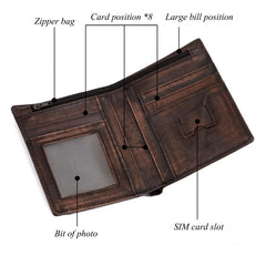 Vintage Men's Wallet with Plant Tanned Leather Anti-Theft RFID-Blocking Cowhide