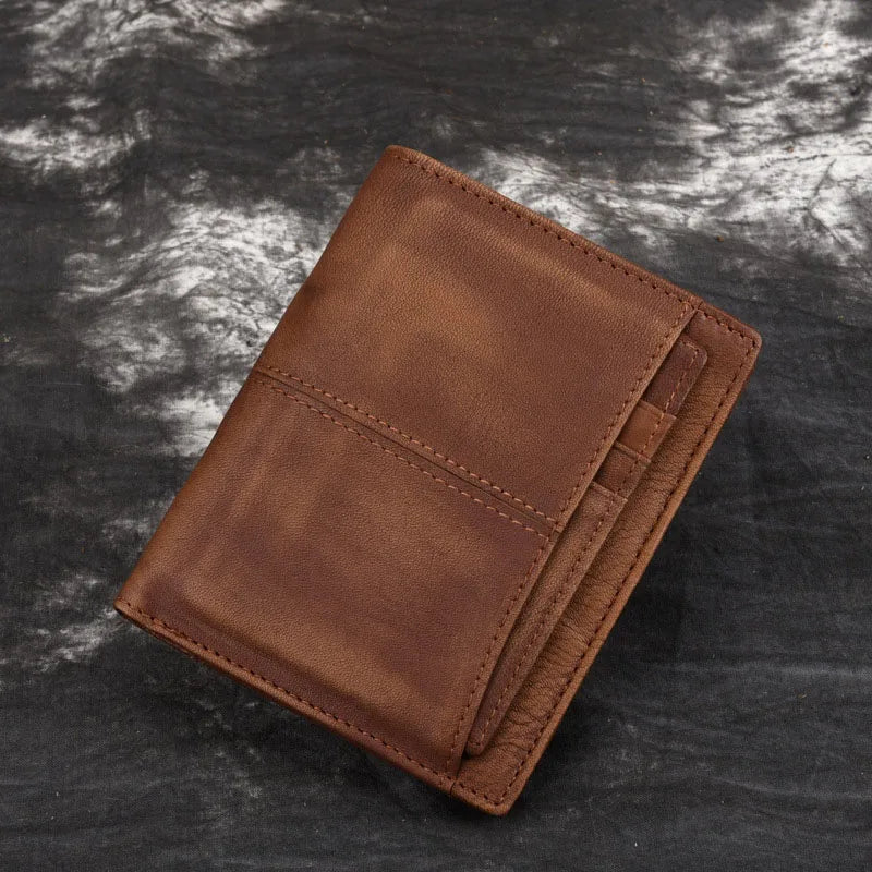 Vintage Men's Wallet with Plant Tanned Leather Anti-Theft RFID-Blocking Cowhide