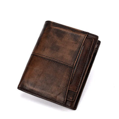 Vintage Men's Wallet with Plant Tanned Leather Anti-Theft RFID-Blocking Cowhide