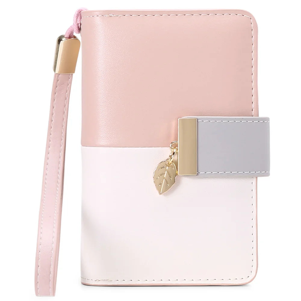 Women's Short Wallet with Contrast Zipper and Buckle