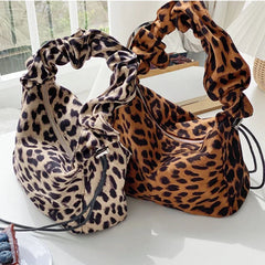 Winter Single Shoulder Bag Fold Women Handbag Leopard Armpit Bag