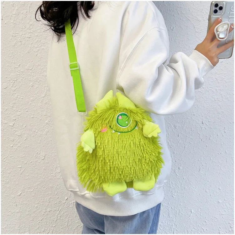 Women Plush Shoulder Bag Embroidery Cartoon Messenger Bag