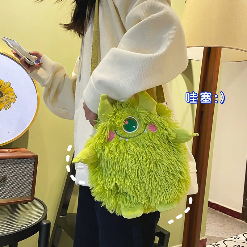 Women Plush Shoulder Bag Embroidery Cartoon Messenger Bag
