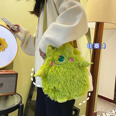 Women Plush Shoulder Bag Embroidery Cartoon Messenger Bag