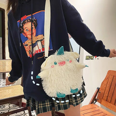 Women Plush Shoulder Bag Embroidery Cartoon Messenger Bag