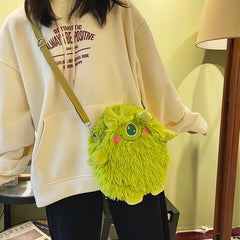 Women Plush Shoulder Bag Embroidery Cartoon Messenger Bag