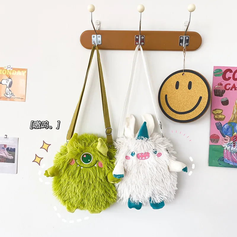 Women Plush Shoulder Bag Embroidery Cartoon Messenger Bag