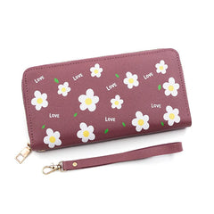 Women's Flower Print Long Wallet Zipper Bag Change Purse