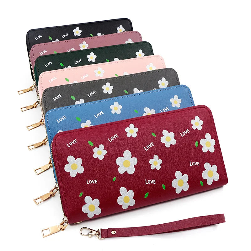 Women's Flower Print Long Wallet Zipper Bag Change Purse