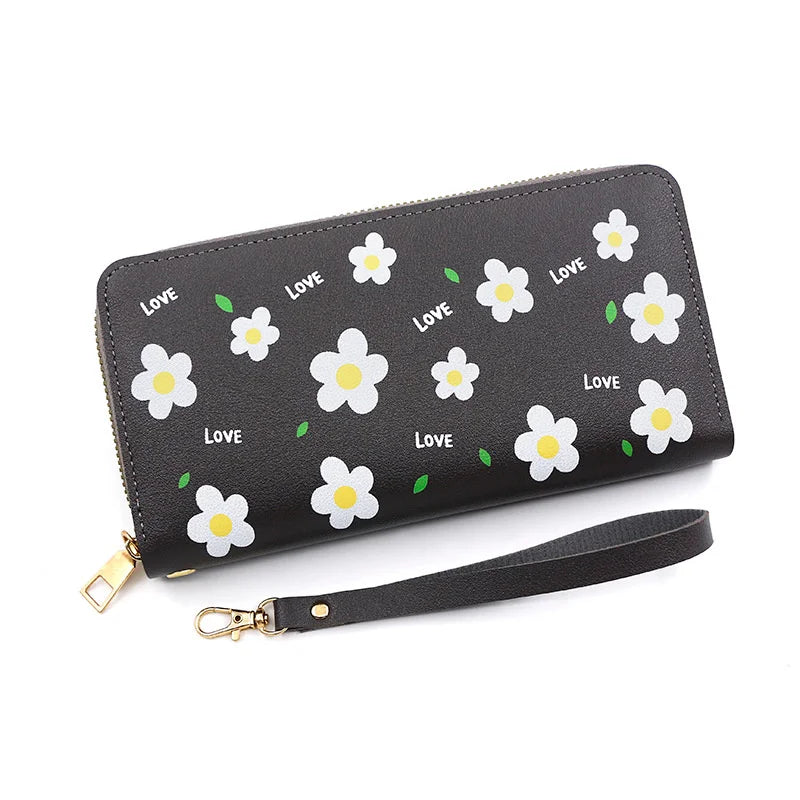 Women's Flower Print Long Wallet Zipper Bag Change Purse