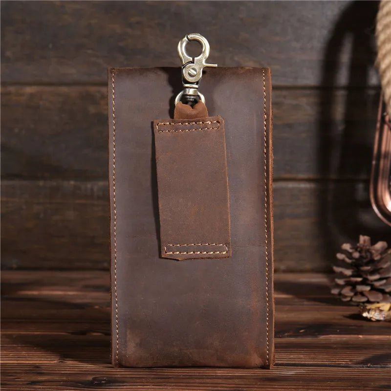 Neweekend Leather Waist Packs for Men Phone Waist Bag Vintage Male Mini Wallets