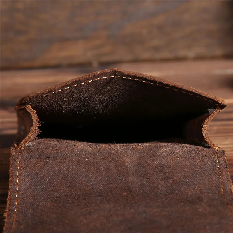 Neweekend Leather Waist Packs for Men Phone Waist Bag Vintage Male Mini Wallets