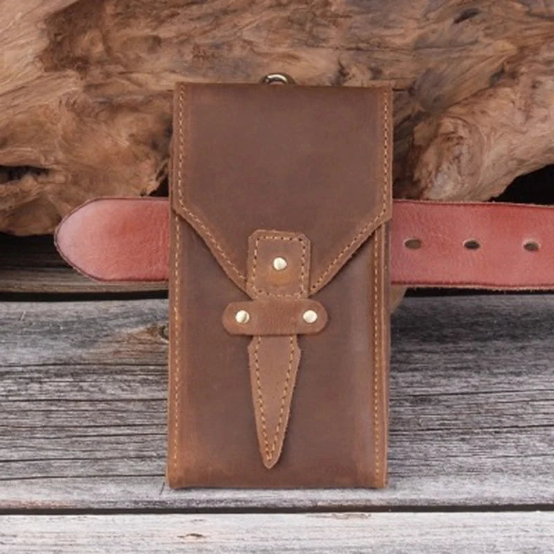 Neweekend Leather Waist Packs for Men Phone Waist Bag Vintage Male Mini Wallets