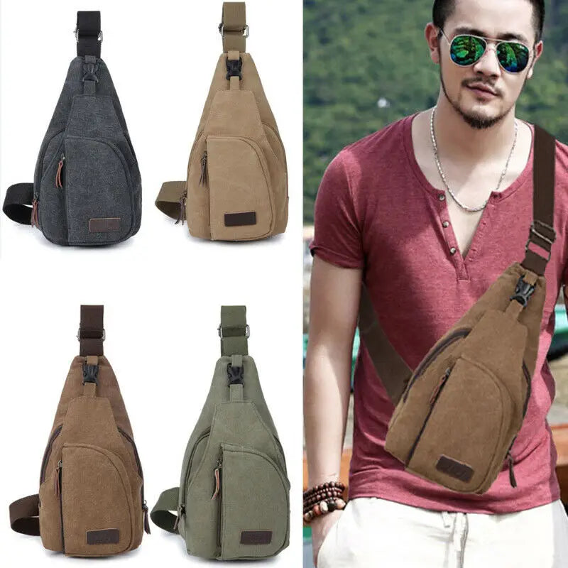 Men Sling Bag Chest Cross Body Canvas Messenger Pack Travel Hiking Waist Packs