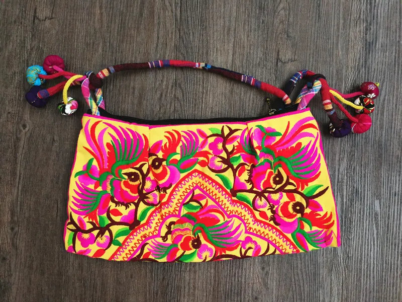 Ethnic embroidery women bags pompon cloth bags Vintage Messenger shoulder bags