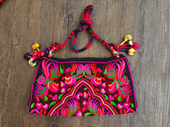 Ethnic embroidery women bags pompon cloth bags Vintage Messenger shoulder bags