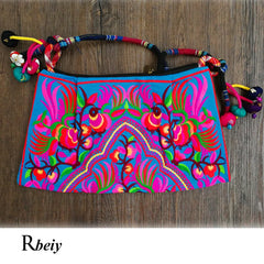 Ethnic embroidery women bags pompon cloth bags Vintage Messenger shoulder bags