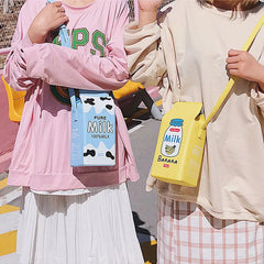 Cartoon Milk Box Cross-Body Bag Streetwear Leather Shoulder Pack