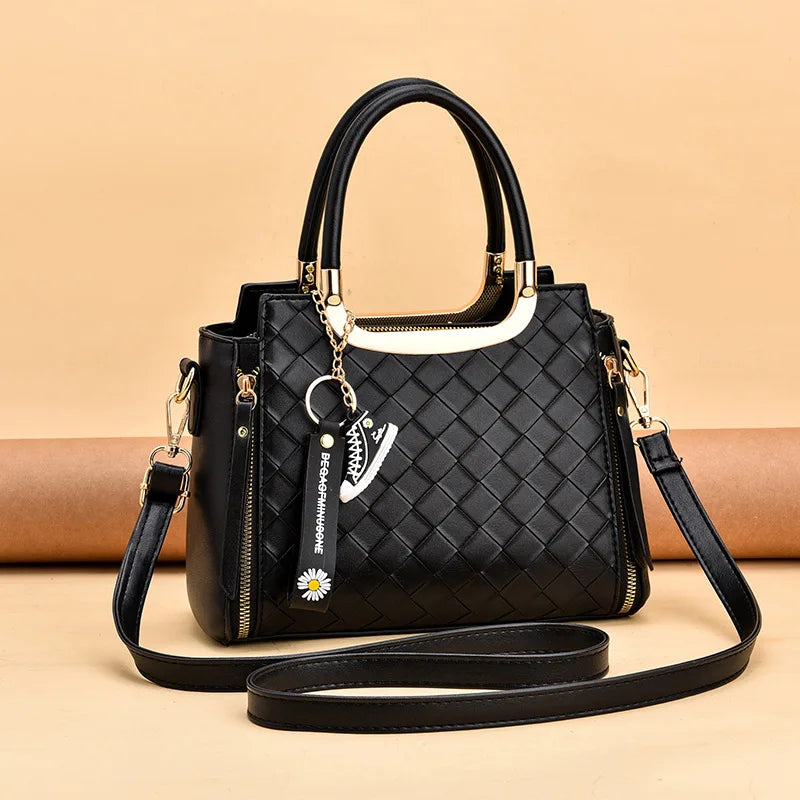 Leather Crossbody Bag Square Handbag with Chain Strap