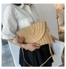 Women's Straw Woven Handbag Purse for Summer Beach Vacation