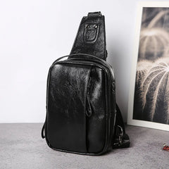 Men Casual High Pu Leather Belt Bag Sports USB Interface Single Shoulder