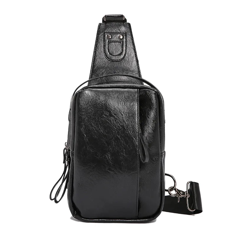Men Casual High Pu Leather Belt Bag Sports USB Interface Single Shoulder