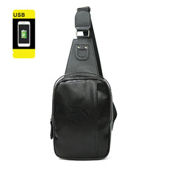 Men Casual High Pu Leather Belt Bag Sports USB Interface Single Shoulder
