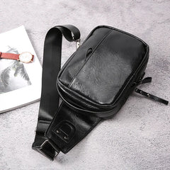 Men Casual High Pu Leather Belt Bag Sports USB Interface Single Shoulder
