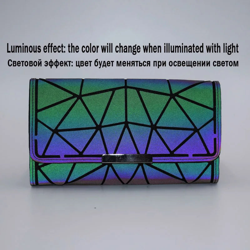 Women Luminous Clutch Wallet Geometric Zip Money Purse