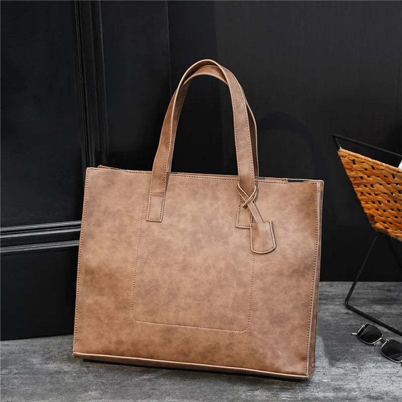 Men's PU Leather Tote Bag Single Shoulder Bag Handbag Briefcase Business Bag