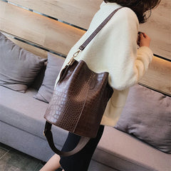 Crocodile Pattern Shoulder Bag Bucket Satchel