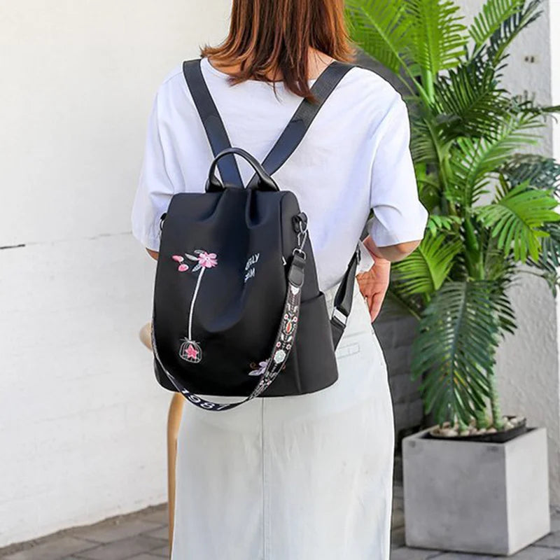 Anti Theft Oxford Backpacks for Women with Chinese Style Embroidery