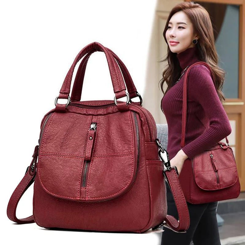 PU Leather Multipurpose Backpack Shoulder Bag for Travel