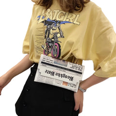 Newspaper Print Crossbody Messenger Bag Women Casual Envelope Clutch