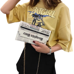 Newspaper Print Crossbody Messenger Bag Women Casual Envelope Clutch