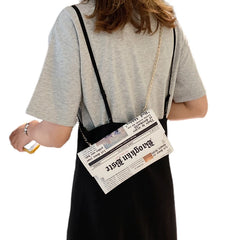 Newspaper Print Crossbody Messenger Bag Women Casual Envelope Clutch