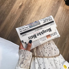 Newspaper Print Crossbody Messenger Bag Women Casual Envelope Clutch