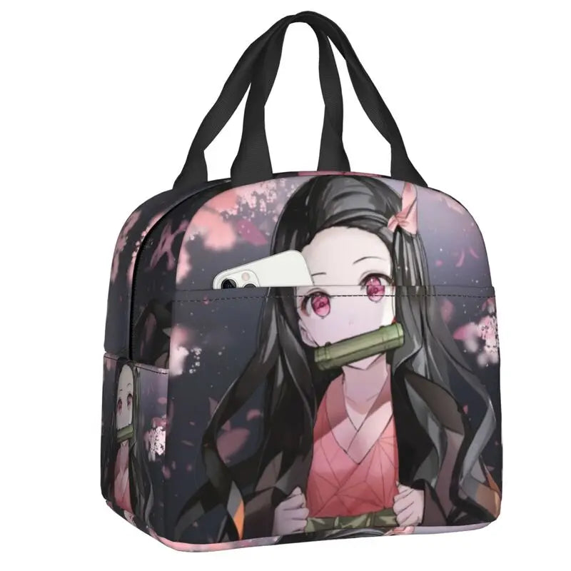 Nezuko Kimetsu No Yaiba Insulated Lunch Bag Reusable Anime Cooler Thermal Tote