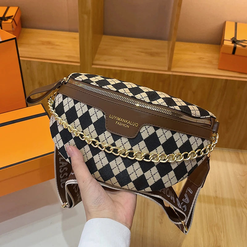 Checkerboard Bag Messenger Bag Women's Chest Bag Shoulder Bag