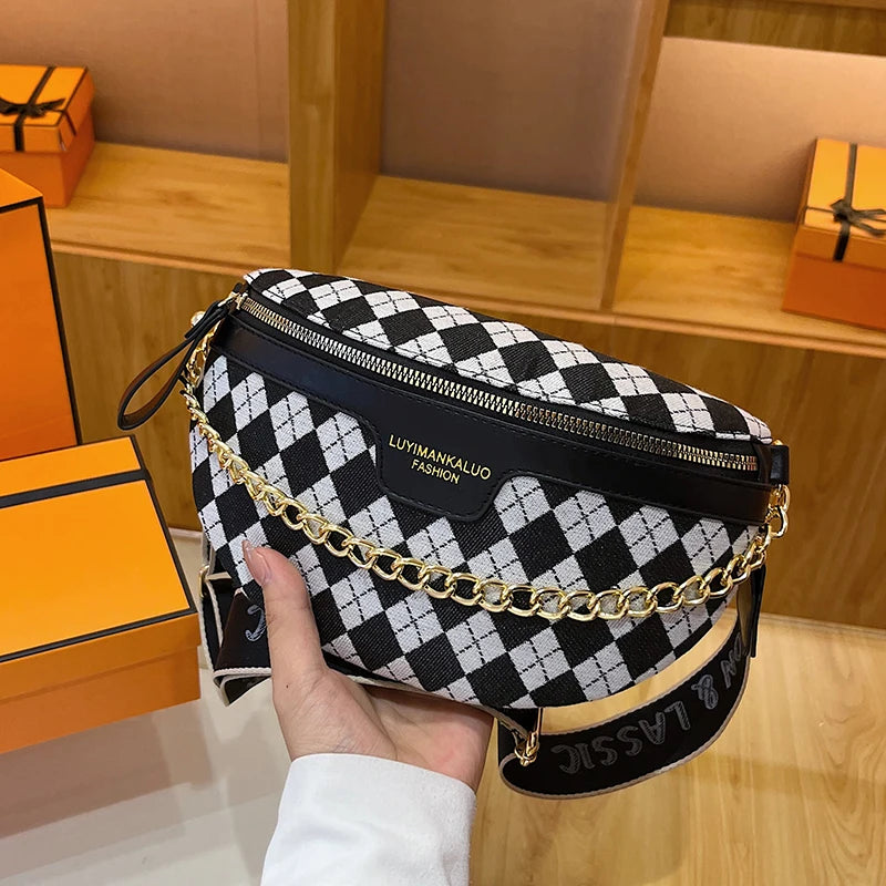 Checkerboard Bag Messenger Bag Women's Chest Bag Shoulder Bag