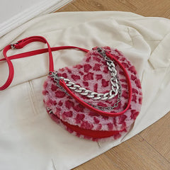 Leopard Love Plush Fur Chain Shoulder Bag