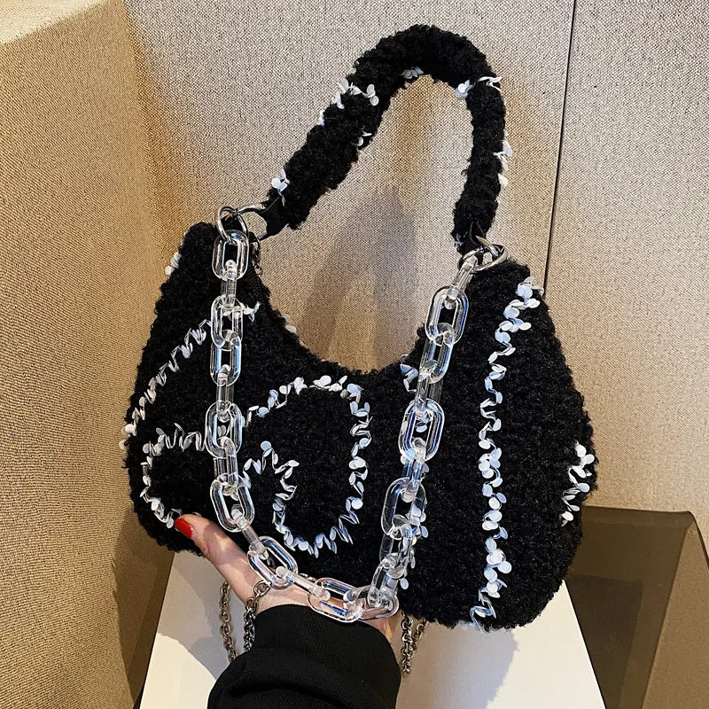 Lamb Plush Crossbody Bag Chain Hair Bag