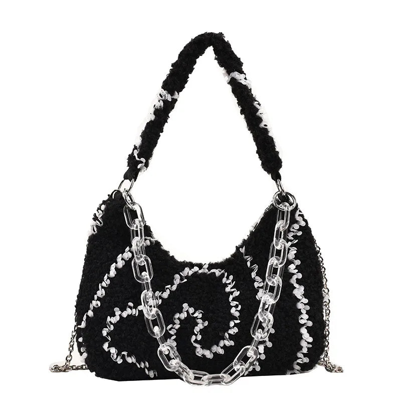 Lamb Plush Crossbody Bag Chain Hair Bag