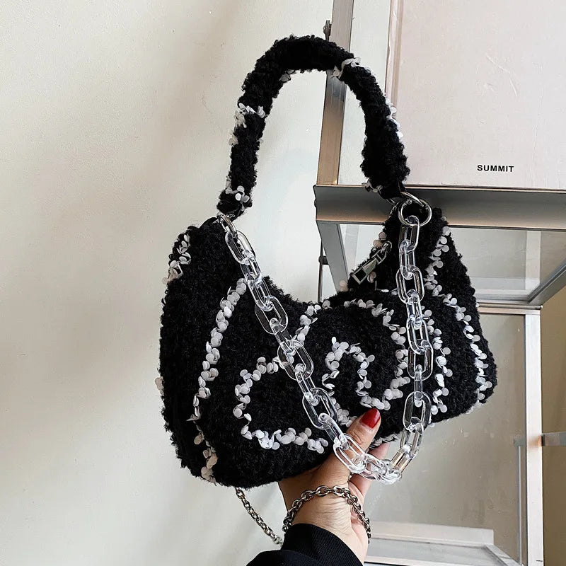 Lamb Plush Crossbody Bag Chain Hair Bag