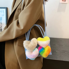 Colorful Furry Love Denim Handbag Shoulder Crossbody