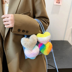 Colorful Furry Love Denim Handbag Shoulder Crossbody