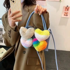 Colorful Furry Love Denim Handbag Shoulder Crossbody